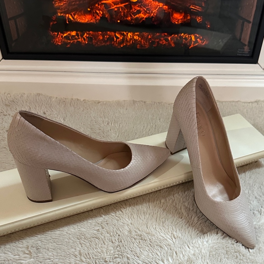 Franco Sarto Cream Textured Block Heels
